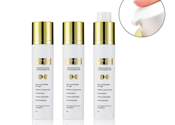 Gold Plastic Cosmetic Airless Bottle 36mm Diameter Hot Stamping