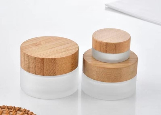 Luxury Cream Frosted Glass Cosmetic Jar 15g With Wooden Lids 42cm Wide