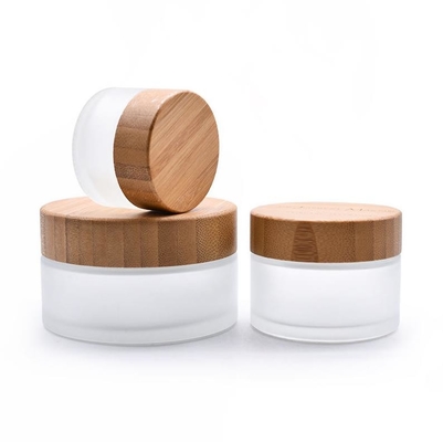 50g Bamboo Lid Cosmetic Jar , Glass Face Cream Jars Wear Resisting