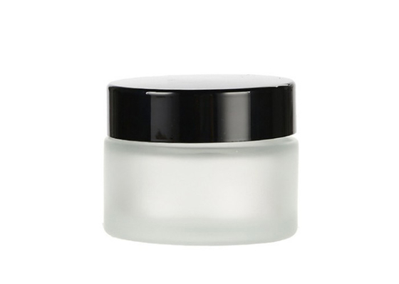 Facial Cream Odm Glass Cosmetic Containers Empty 50 G Clear Frosted Round With Black Lids