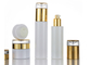 Acrylic Gold Caps Pearl White Cosmetic Pump Bottle 100ml Custom Logo Print
