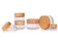 Luxury Cream Frosted Glass Cosmetic Jar 15g With Wooden Lids 42cm Wide